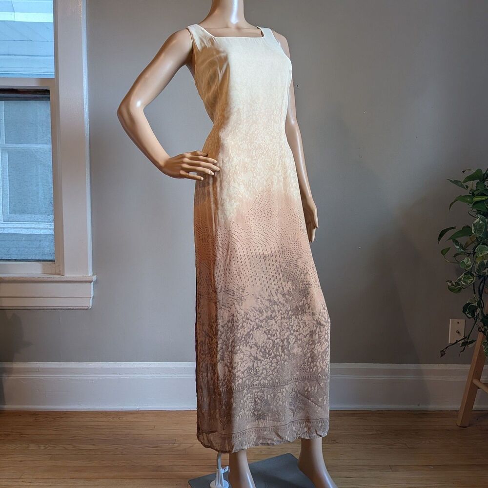 Vintage Y2K Virani White Label Silk Maxi Dress Cream Cottagecore Ombre Size 6